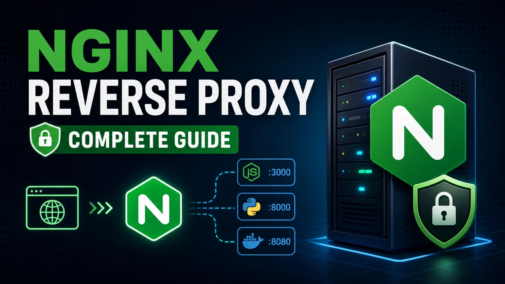 Diagram showing Nginx routing traffic to multiple backend services on a dedicated server